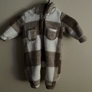Baby hooded buffalo plaid onesie